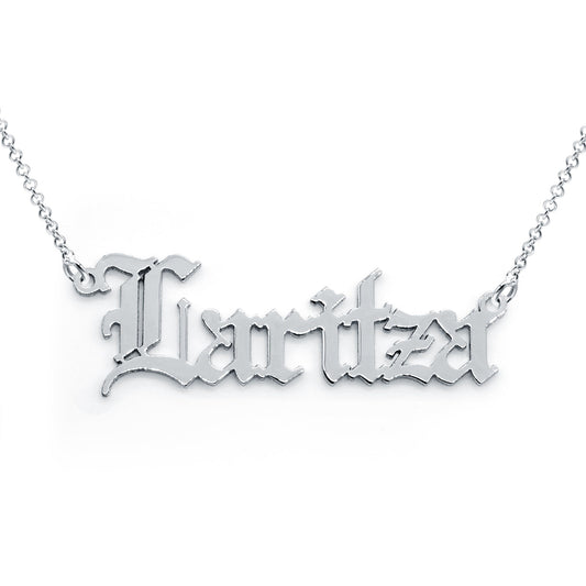 Custom Sterling Silver Old English Nameplate Necklace