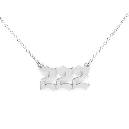 Custom 14K Gold Number Plate Necklace | Old English