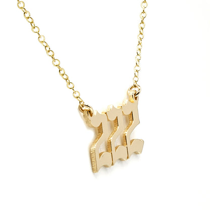 Custom 14K Gold Number Plate Necklace | Old English