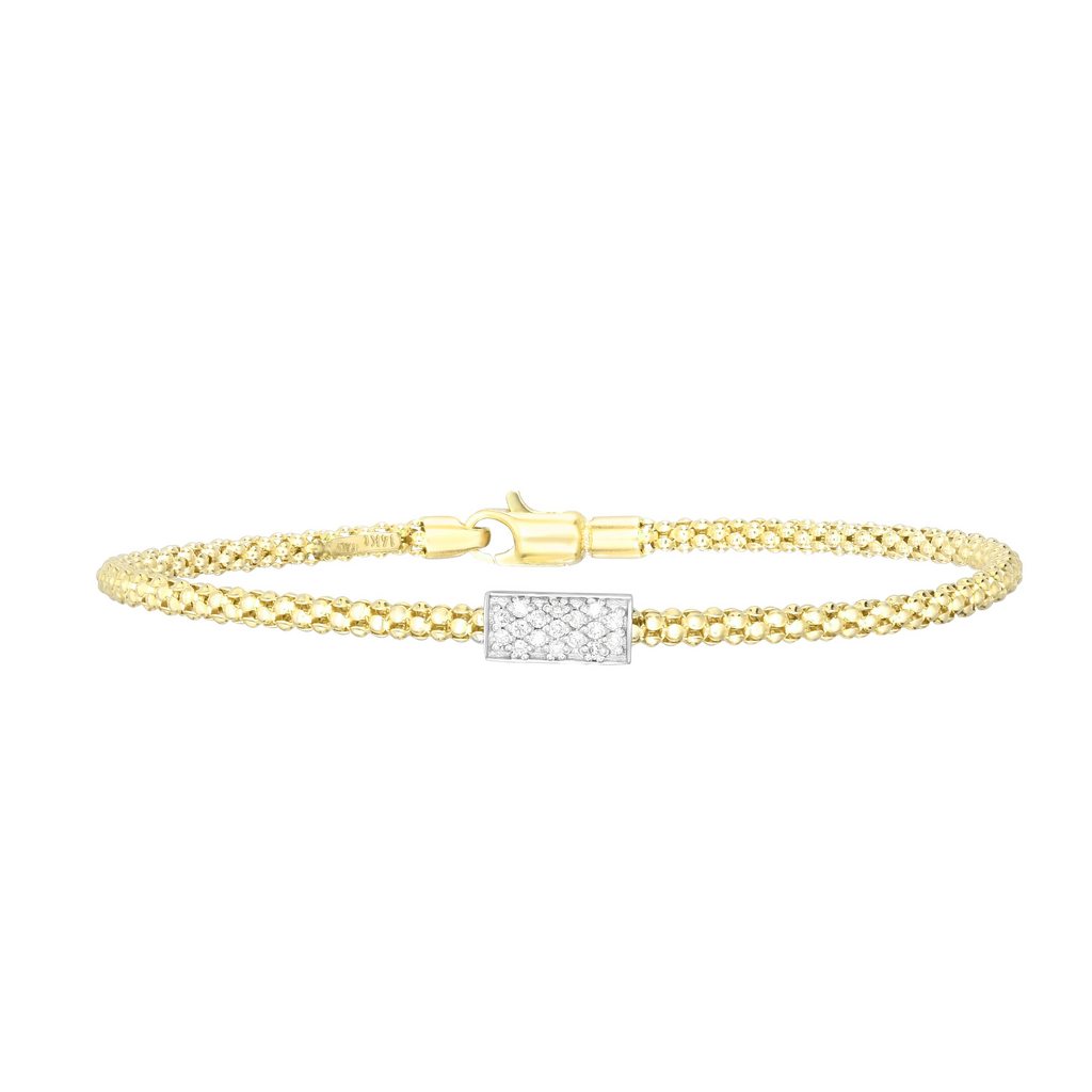 14K Gold & Diamonds Polished Popcorn Bracelet with Lobster Clasp