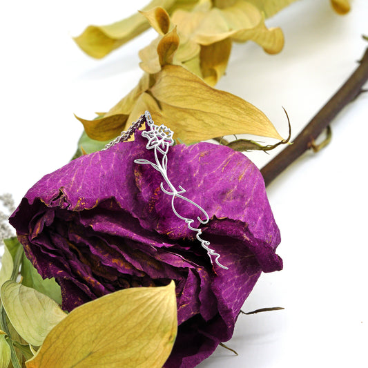 14K Gold Rose and Script Name Necklace