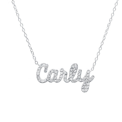 Custom 14K Gold Diamond Nameplate Necklace in Freestyle Script