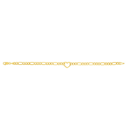 14K Gold Heart Figaro Chain Bracelet