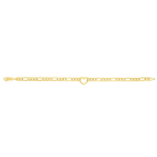 14K Gold Heart Figaro Chain Bracelet