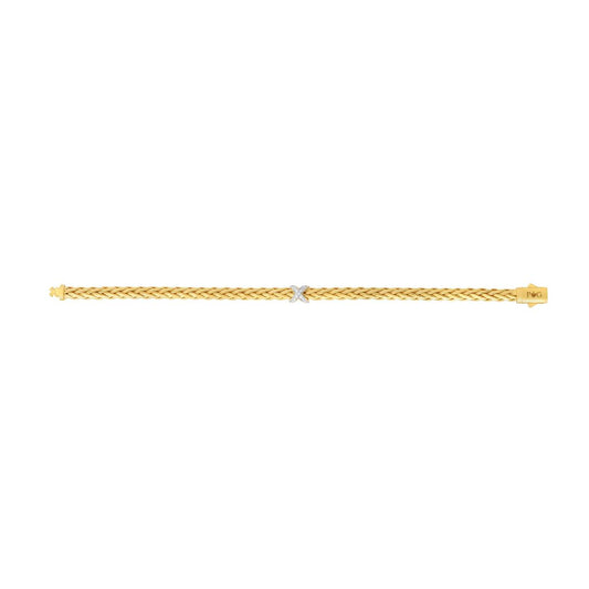 14K Gold and White Diamonds on Diamond Cut Woven Bracelet with Box Clasp - Elegant Creations NYC