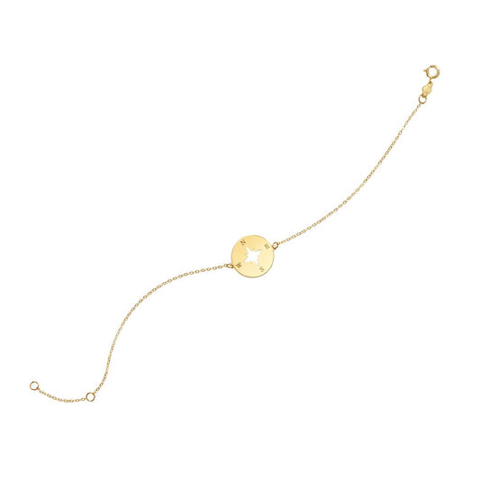 14K Gold Polished North Star Disc Chain Bracelet
