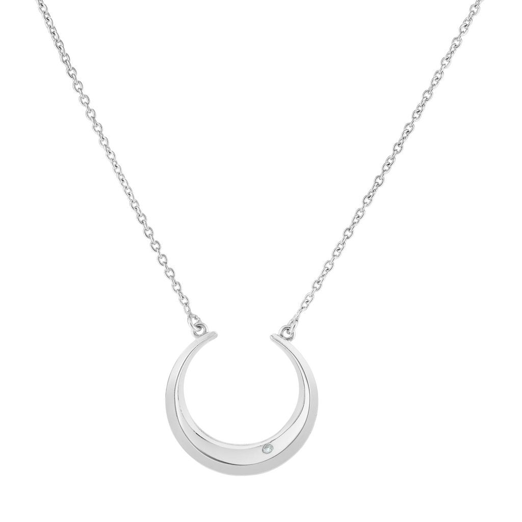 Sterling Silver Polished Crescent Diamond Accent Necklace