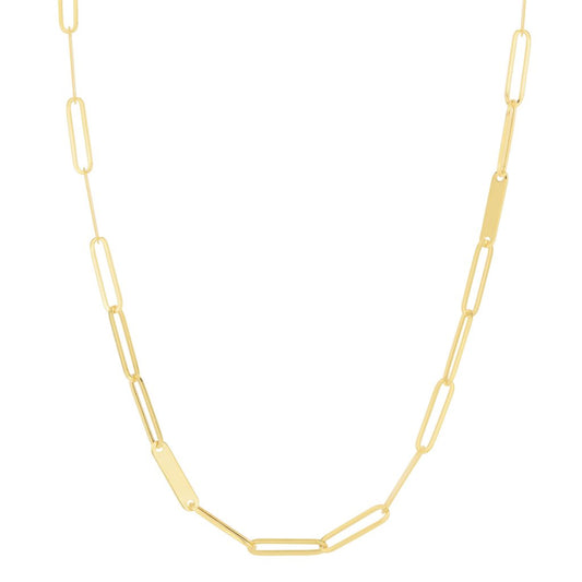 14K Gold Paperclip Bar Alternating Link Fashion Chain