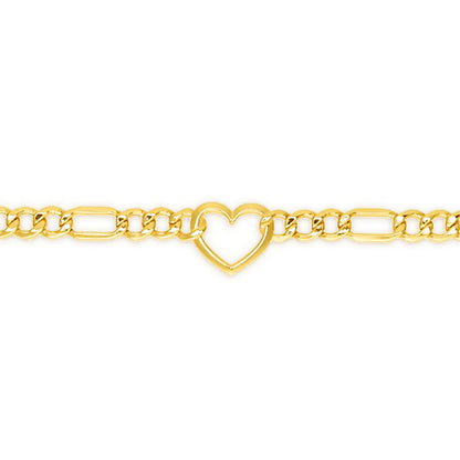 14K Gold Heart Figaro Chain Bracelet
