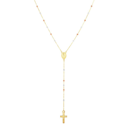14K Tri-color Gold Rosary Inspired Necklace