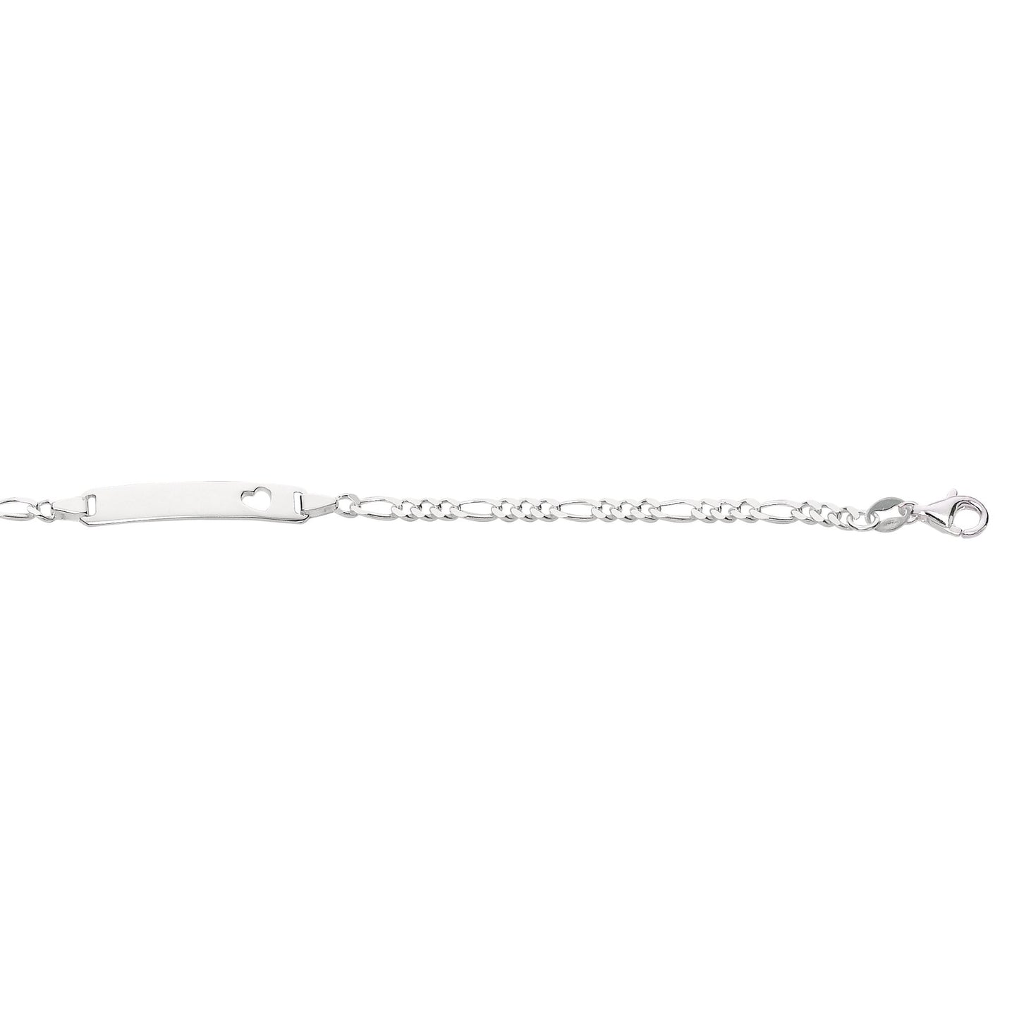 ID Bar with Heart Cut Out on Sterling Silver Figaro Chain Bracelet