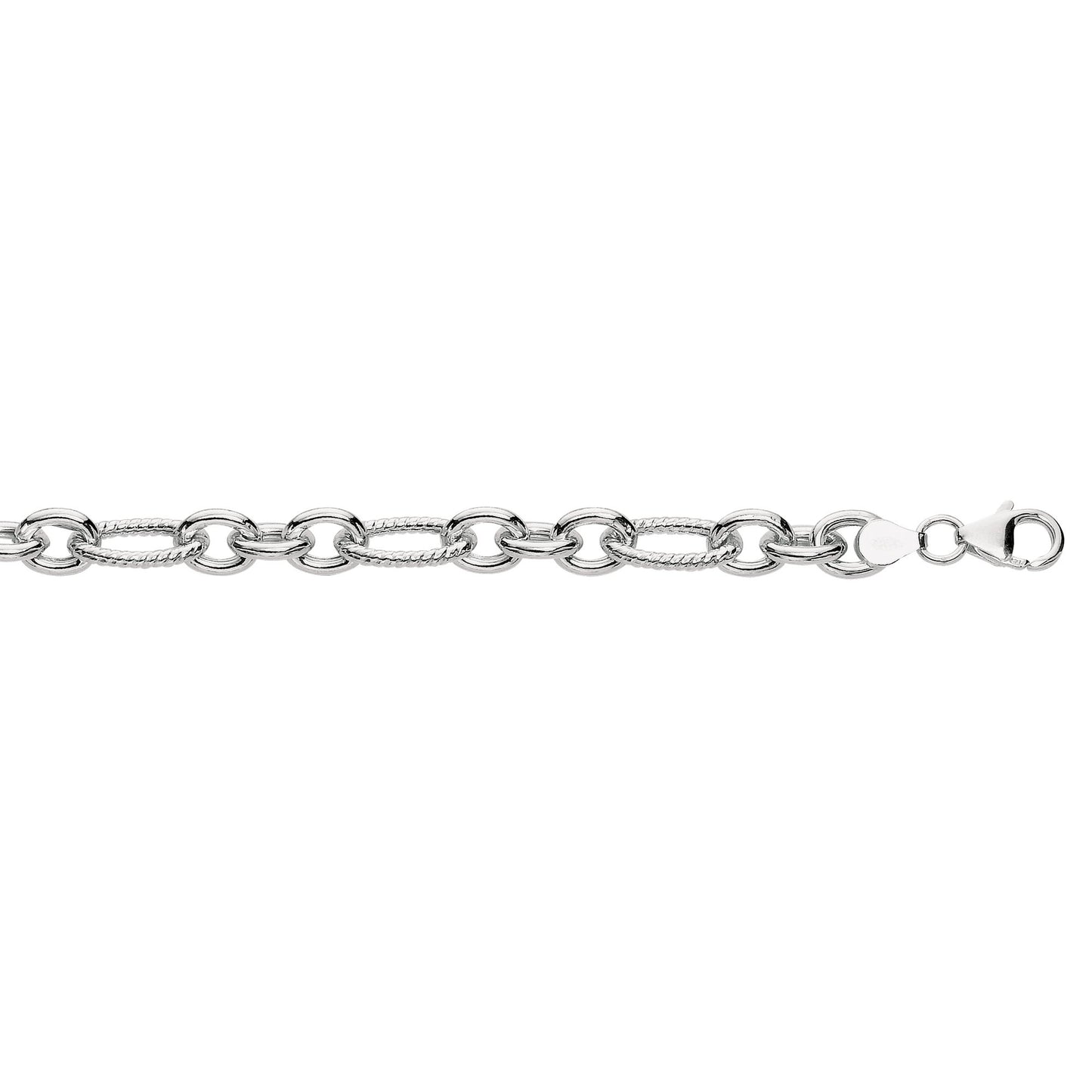 Sterling Silver Twisted Oval and Polished Round Link Bracelet