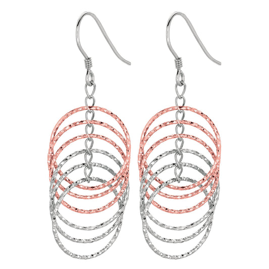 Sterling Silver Two-tone Multi Row Circle Dangle Earring
