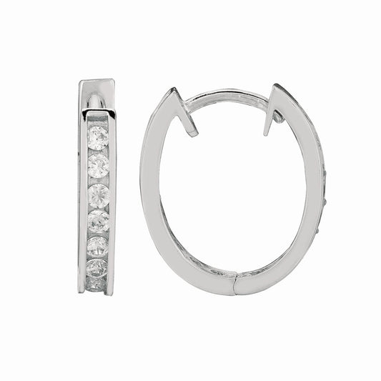 Sterling Silver Oval CZ Hoop Earrings