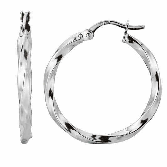 Sterling Silver Puff Twist Diamond Cut Hoop Earring