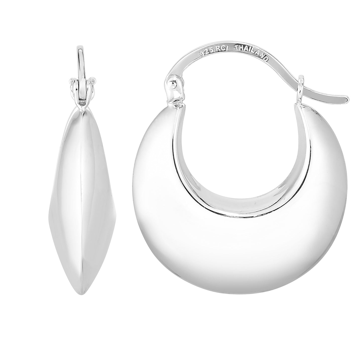 Sterling Silver Small Round Puffy Hoop Earring