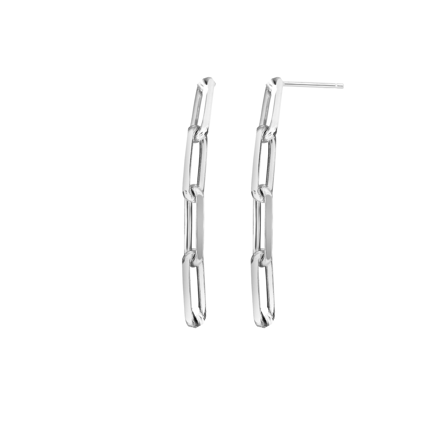 Sterling Silver Four Link Paperclip Dangle Earring with Push Back Clasp