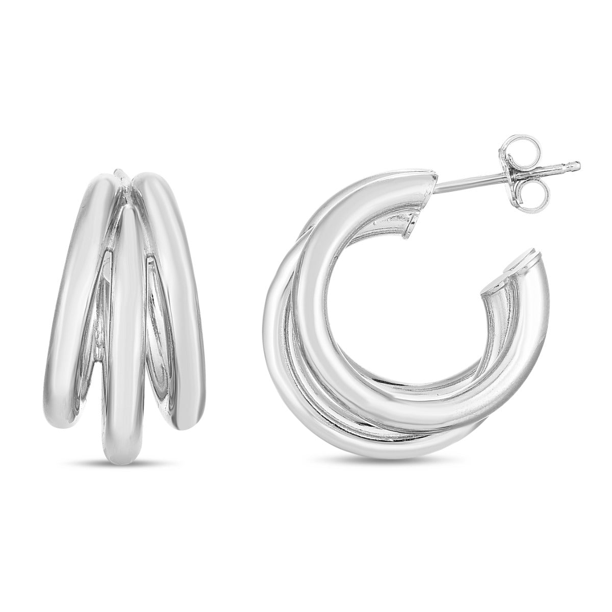 Sterling Silver Polished Triple Barrelled Hoops with Push Back closure