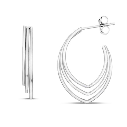 Sterling Silver Polished Triple Row C Hoops with Push Back closure.
