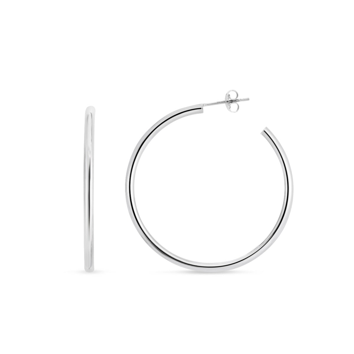 Sterling Silver Polished Round Tube C Hoops with Push Back closure.