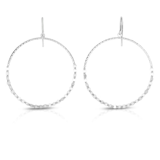 Sterling Silver Large Circle Mirror Chain Dangle Earring