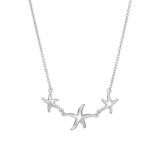 Sterling Silver Graduated Starfish Pendant Charm Necklace