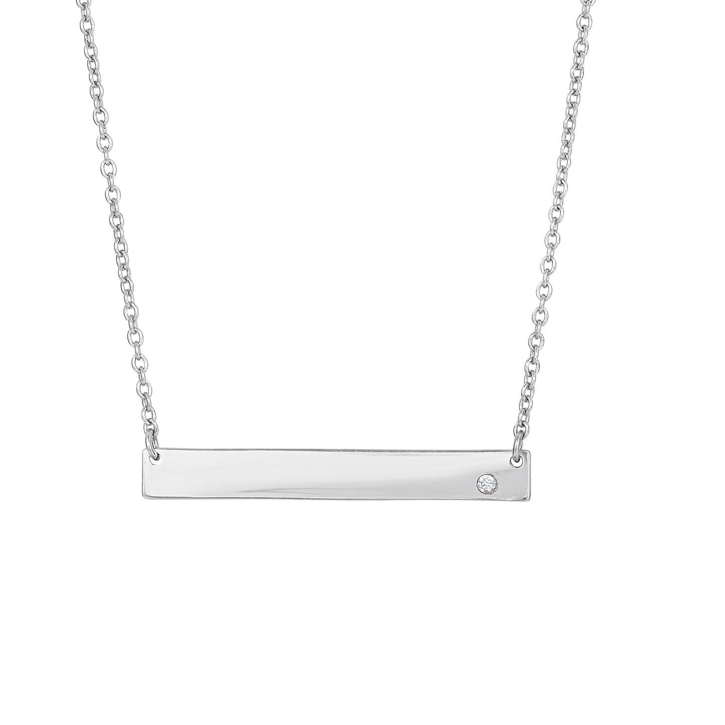 Sterling Silver ID Bar with CZ Accent Necklace