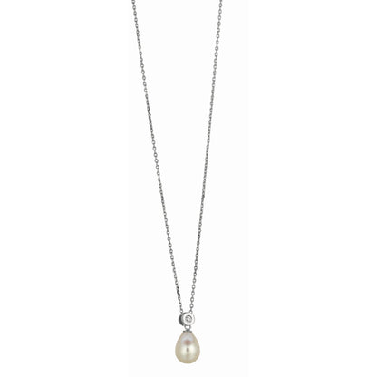 Sterling Silver Freshwater Pearl and Bezel Set CZ Necklace