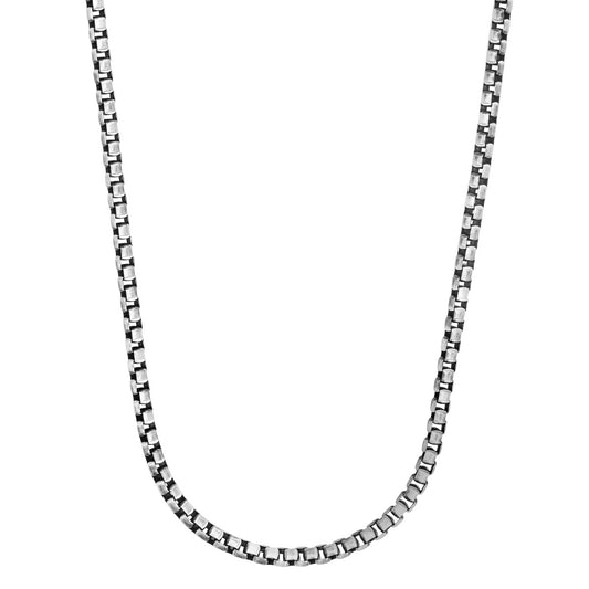 Sterling Silver Men's Gunmetal Finish Round Box Chain with Lobster Clasp