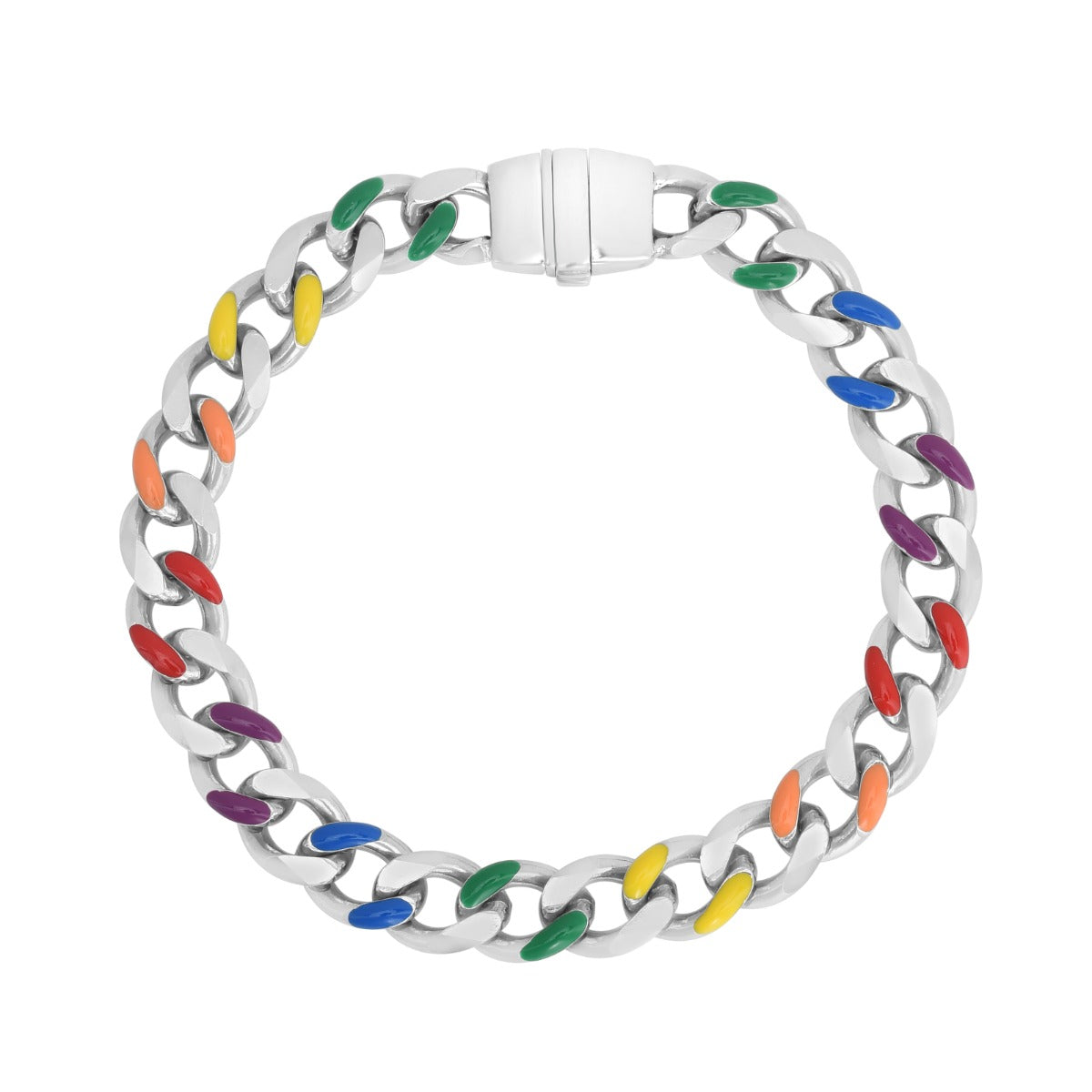 Sterling Silver Rainbow Curb Chain Bracelet Box Lock