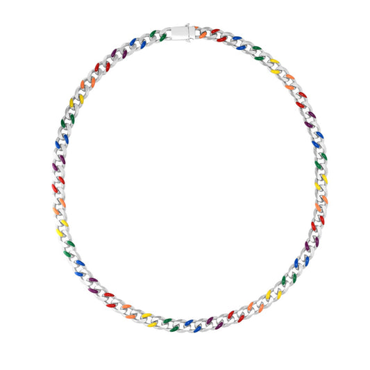 Sterling Silver Rainbow Enamel Miami Cuban Necklace with Box Lock