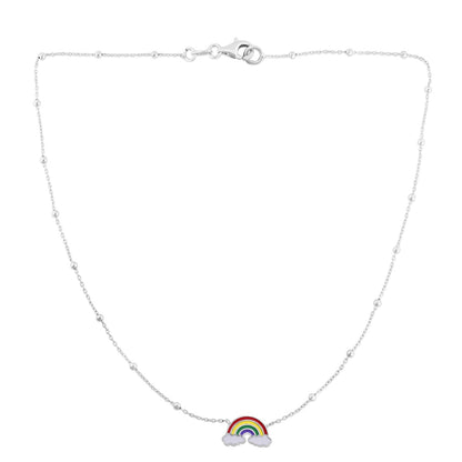 Sterling Silver Polished Enamel Rainbow Pendant Charm Necklace with Lobster Clasp