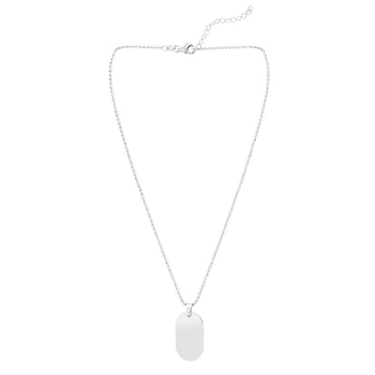 Sterling Silver Polished Oval Tag Necklace with Lobster Clasp