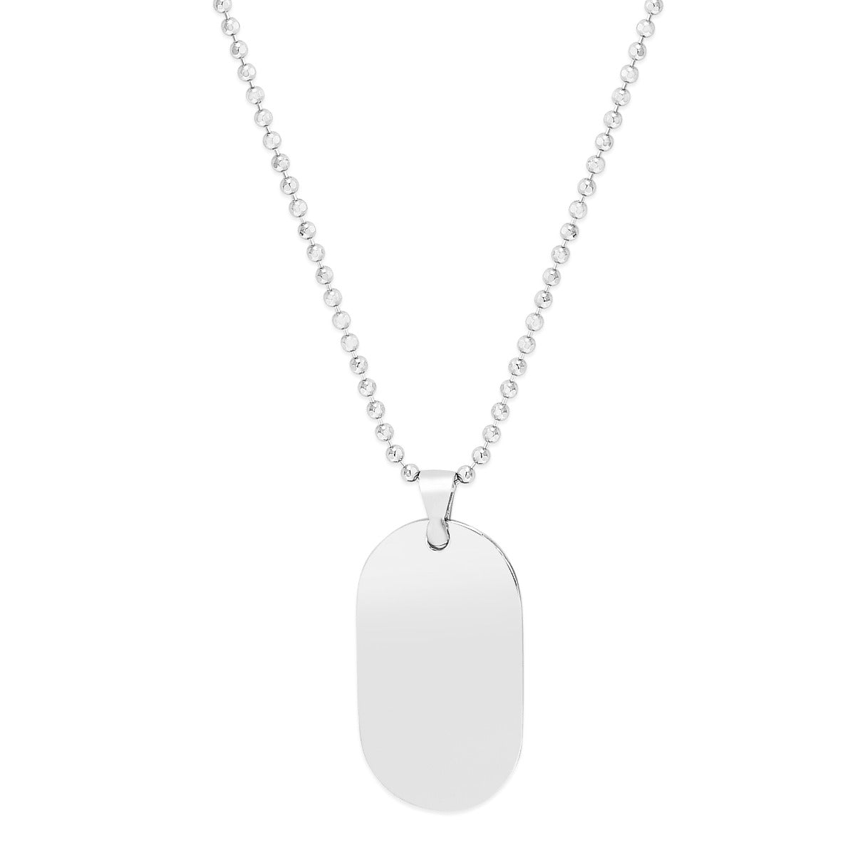 Sterling Silver Polished Oval Tag Necklace with Lobster Clasp