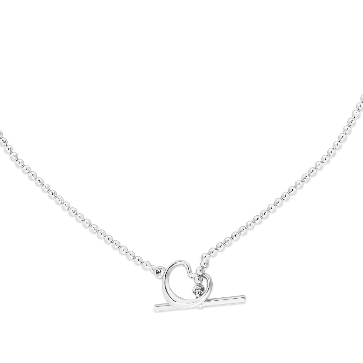 Sterling Silver Polished Heart Necklace with Toggle Clasp