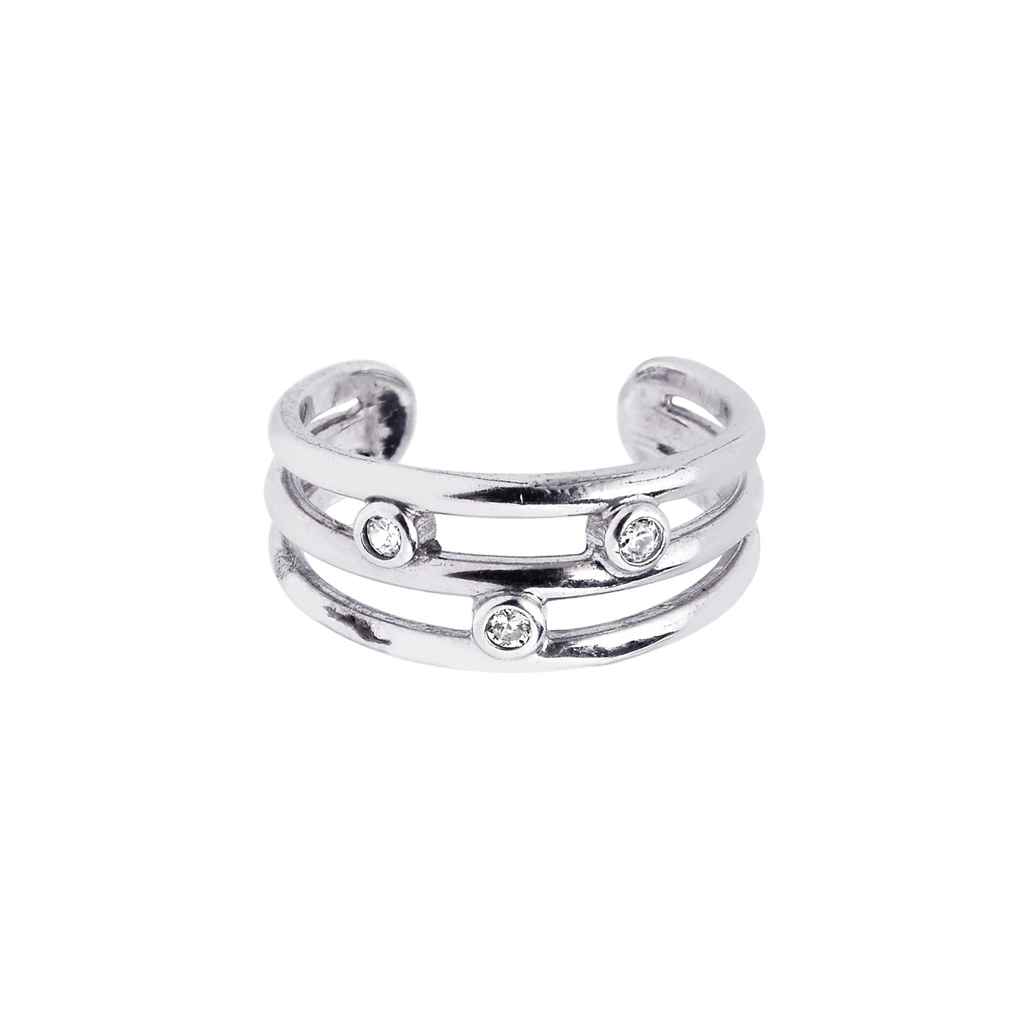Sterling Silver Triple Row Scattered CZ Toe Ring