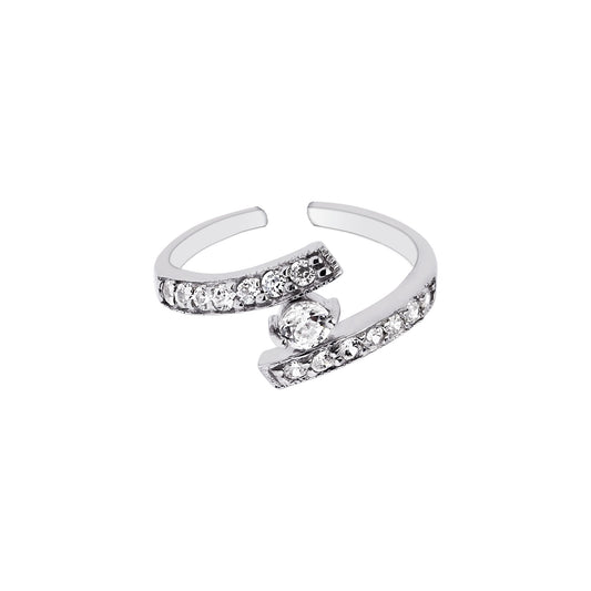 Sterling Silver CZ Bypass Toe Ring with Round Solitaire CZ