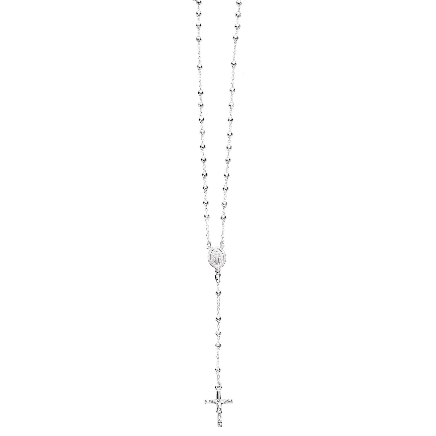 Sterling Silver Polished Bead Rosary Necklace