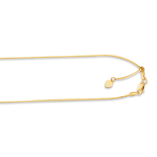 14K Gold Adjustable Octagonal Snake Chain Necklace with Lobster Lock