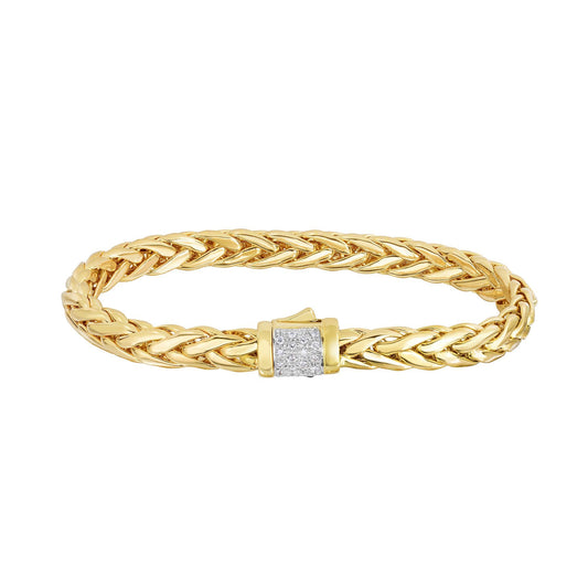 14K Gold and Diamond Woven Braided Bracelet with Box Clasp