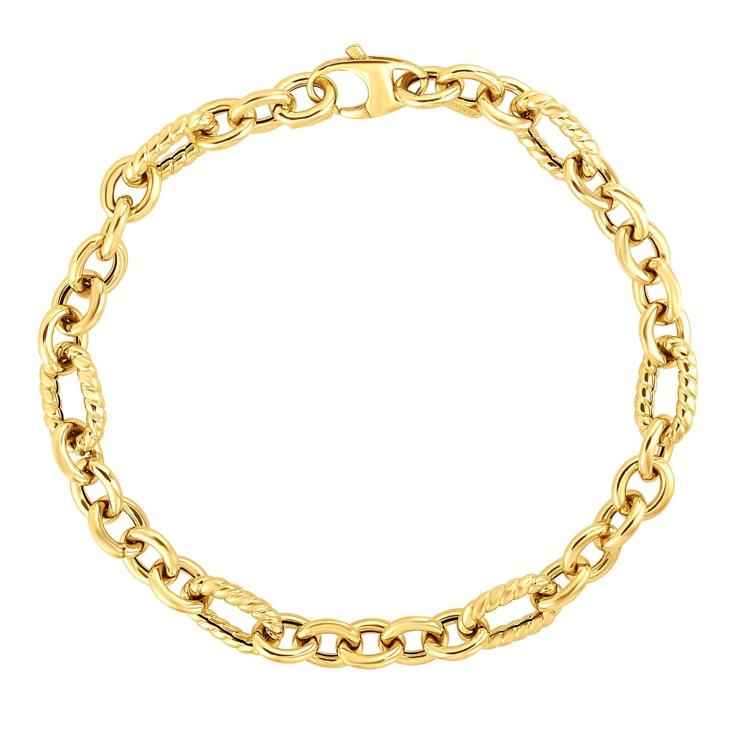 14K Gold Textured Oval Fancy Bracelet with Lobster Clasp
