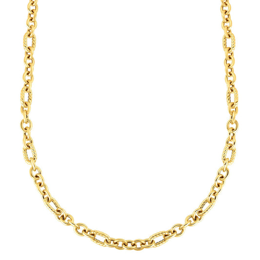 14K Gold Textured Oval Link Fancy Necklace with Lobster Clasp