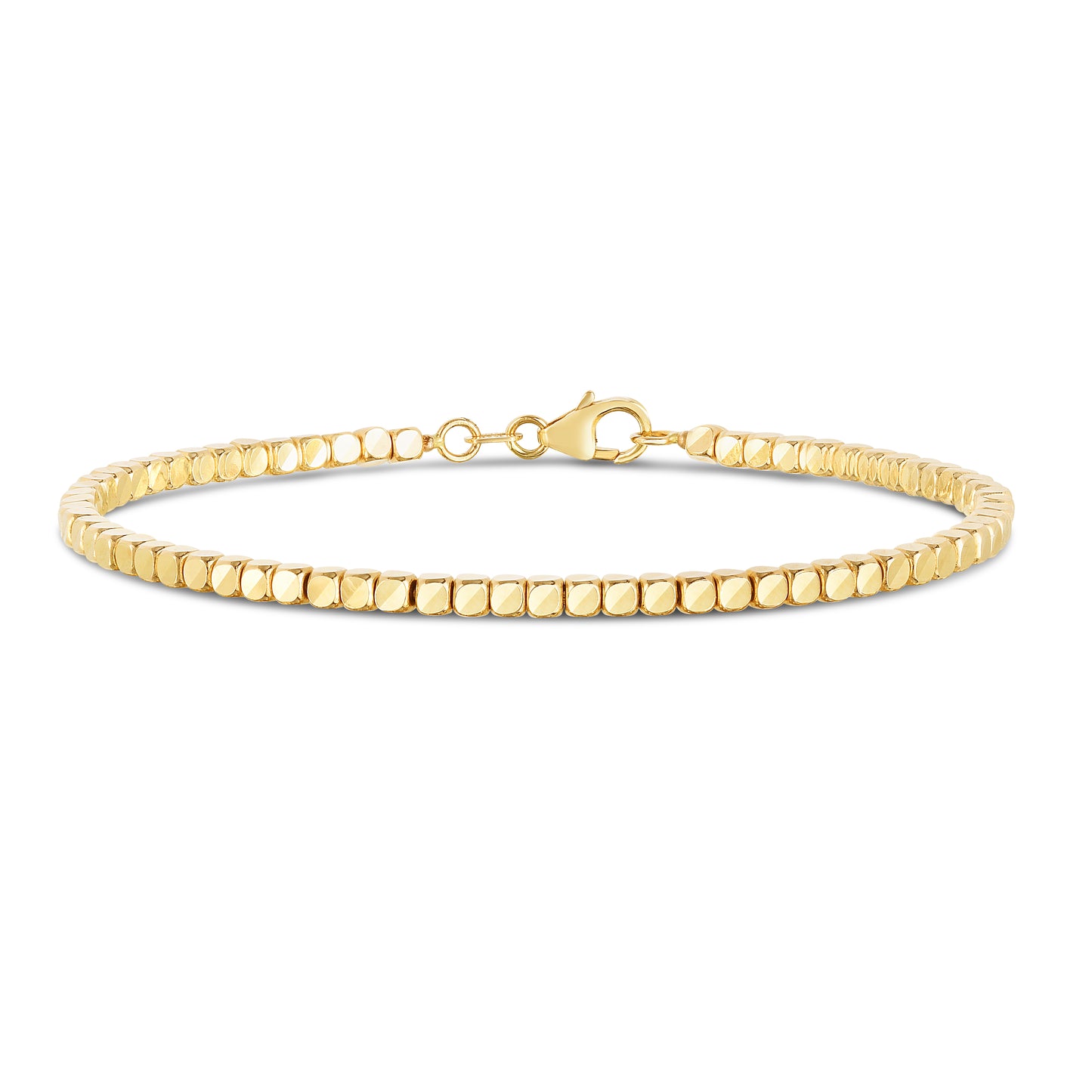 14K Yellow Gold Cube Bangle with Lobster Clasp