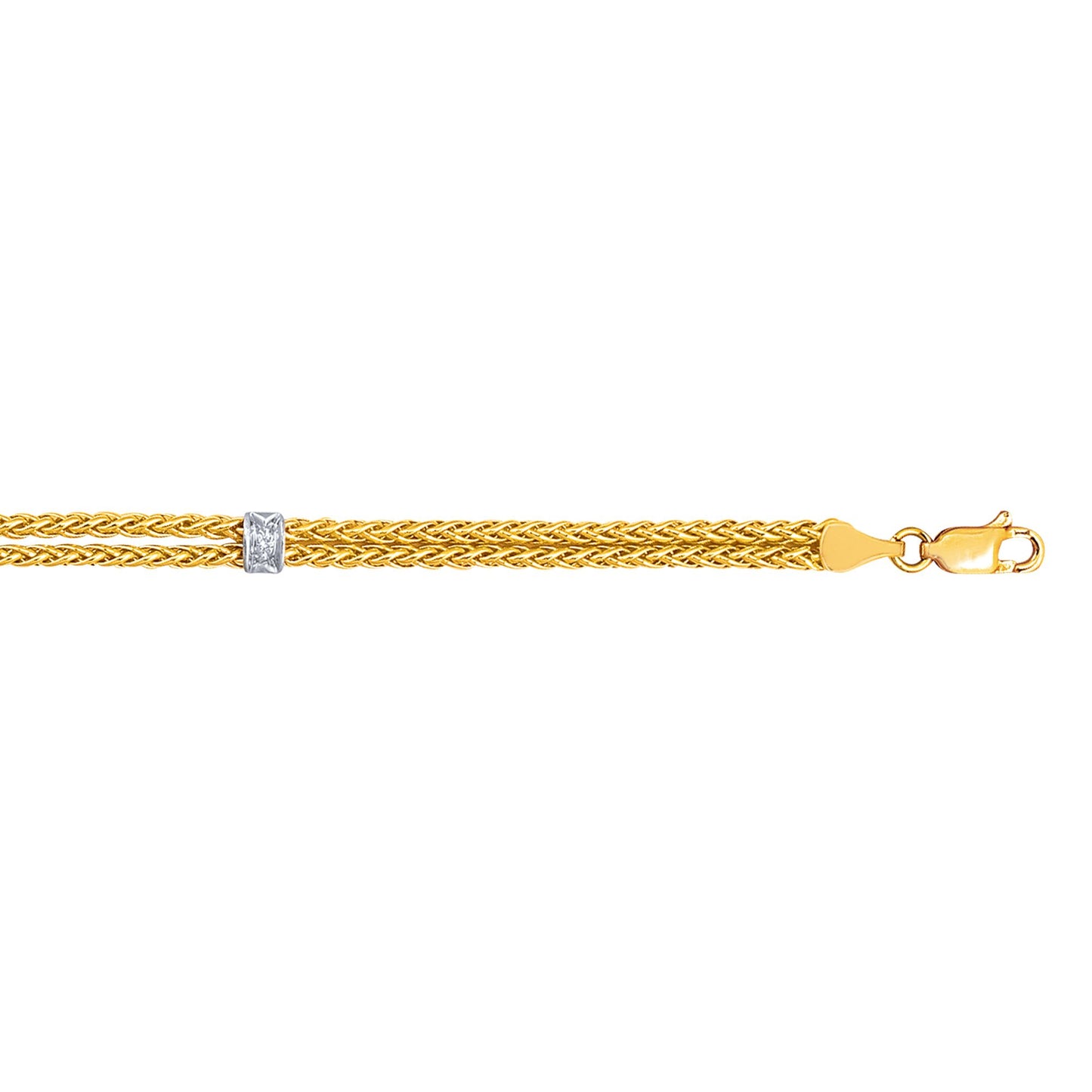 14K Gold and Diamonds Station Wheat Chain Bracelet