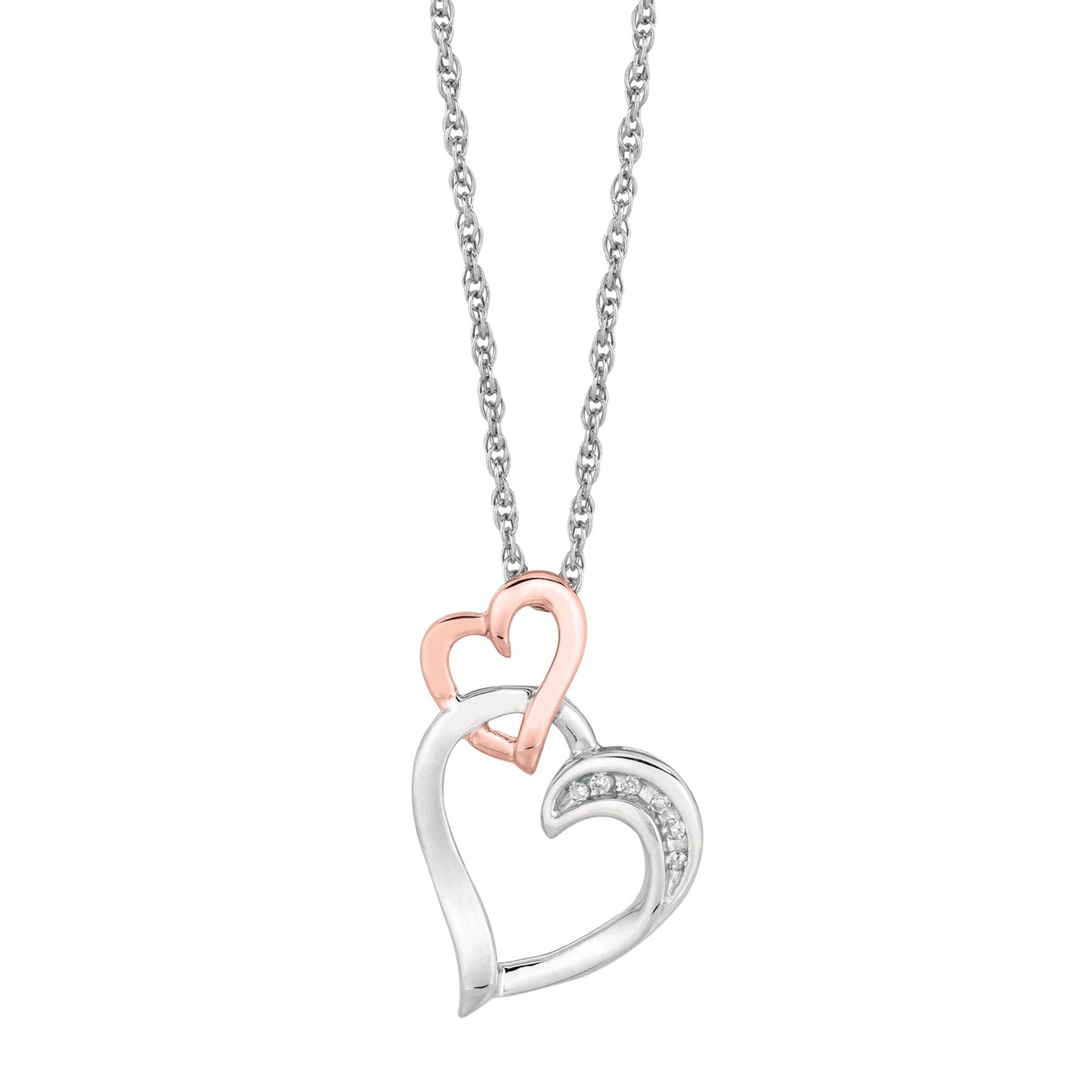 Sterling Silver Diamond Accent Two Tone Interlocked Hearts Necklace