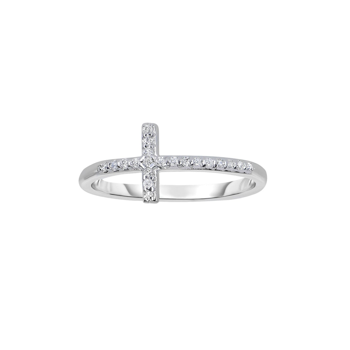 14K White Gold Diamond Side Cross Ring