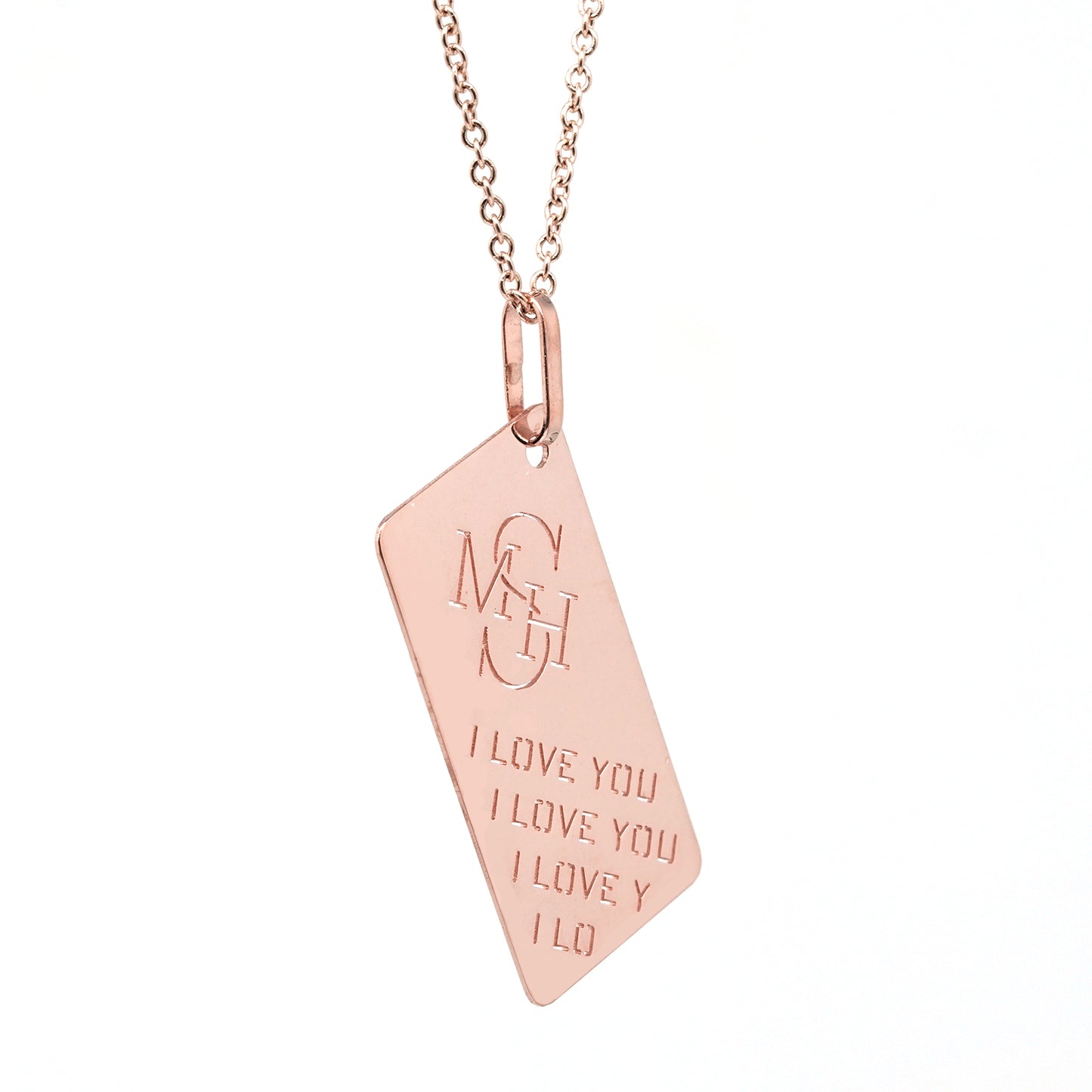 Custom Punch out Monogram on I Love You Dog Tag Pendant in 14K Gold