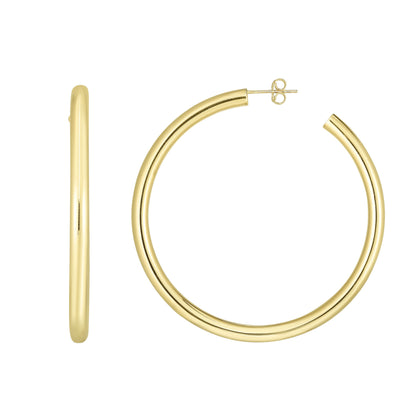 14K Gold Polished C Hoop Earring | 40mm to 50mm