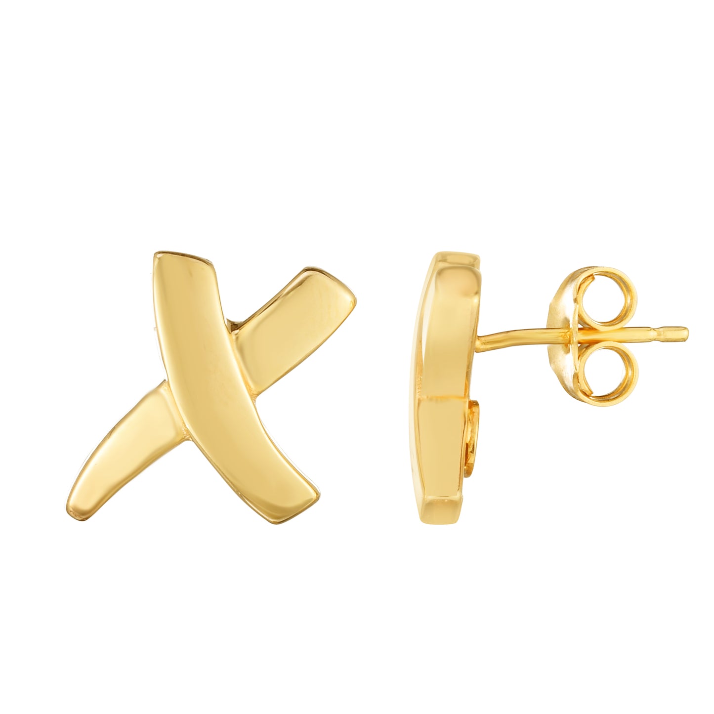 14K Gold Sculpted X Earrings with Push Back Clasp.