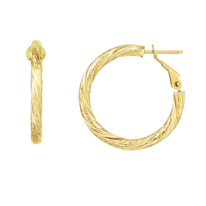 14K Gold 3x10mm Diamond Cut Twist Omega Back Hoop Earring